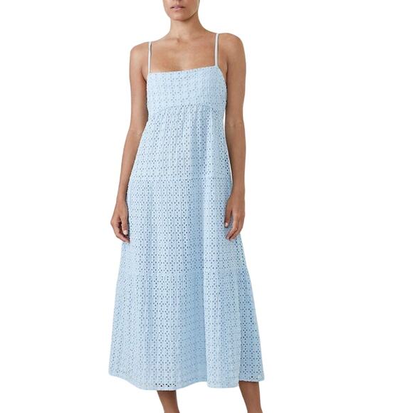 Bardot XL Womens Broderie Flow Dress Light Blue Eyelet Empire Waist - Picture 1 of 9